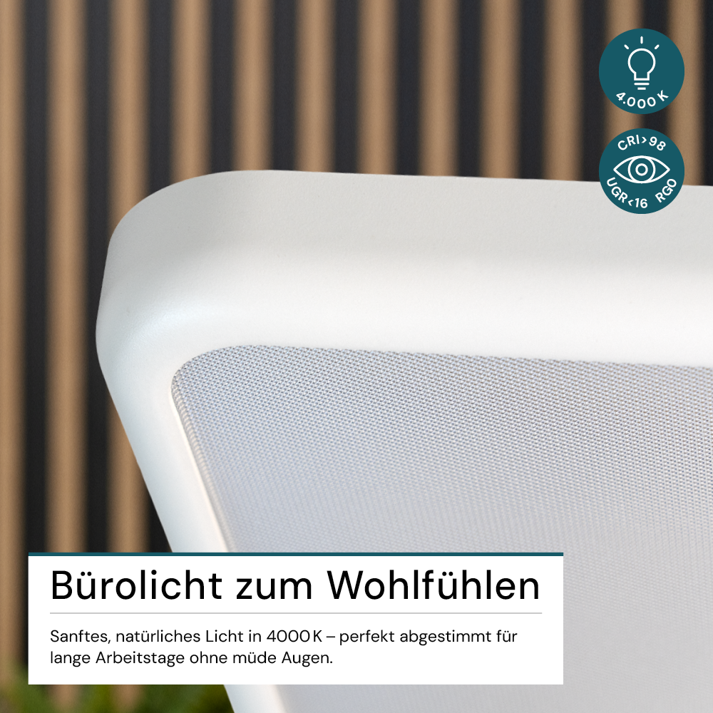 LED Büro-Stehleuchte, Up/Down, in Weiß, 100 W, 7000 lm, 4000 K (neutralweiß), UGR<16, CRI98, dimmbar, RG0, Bridgelux LED, Arbeitsplatzleuchte