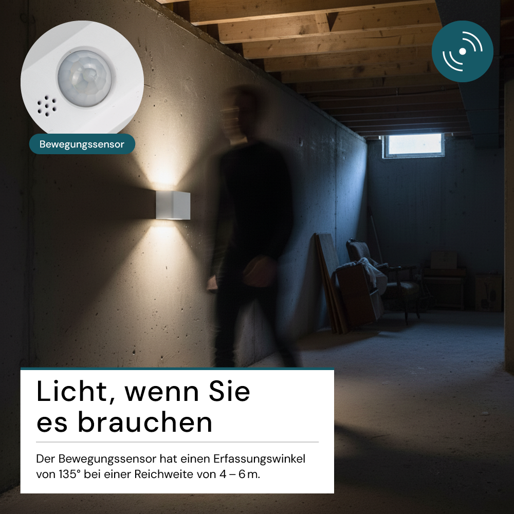 LED Akku Wandleuchte mit Bewegungssensor, Up- & Downlight, Lichtfarbe und Helligkeit einstellbar, mit Fernbedienung, weiß, wiederaufladbar, Innenbereich