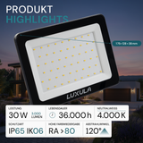 LED-Fluter mit Schnellverbinder, 30 W, 4000 K (neutralweiß), 3000 lm, schwarz, IP65