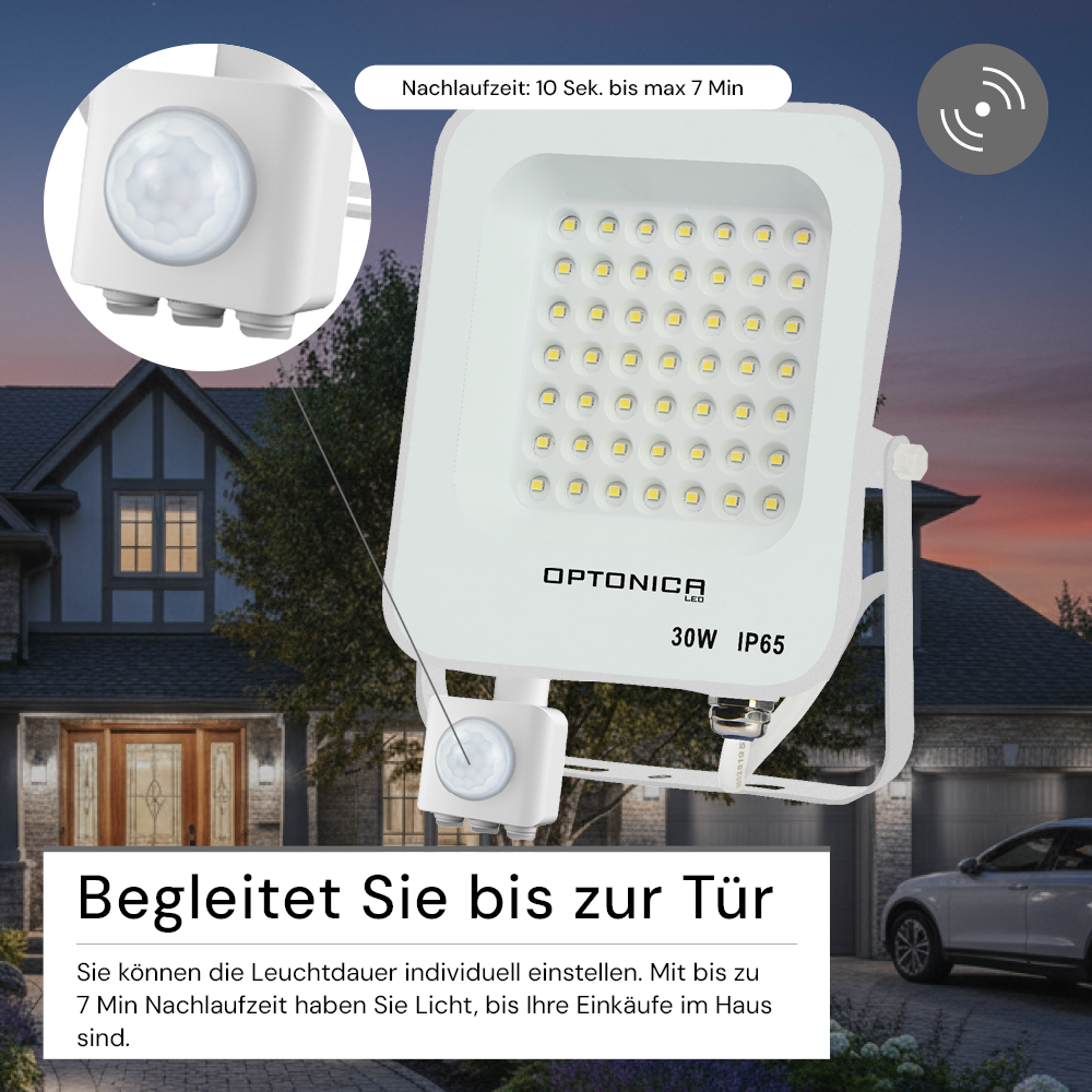 LED-Fluter, 30 W, 6000 K, IP65, Bewegungsmelder