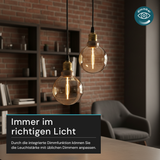 LED Filament Leuchtmittel, LINE, Amber, Globe G80, E27, 2W, 65lm, 1800K, dimmbar