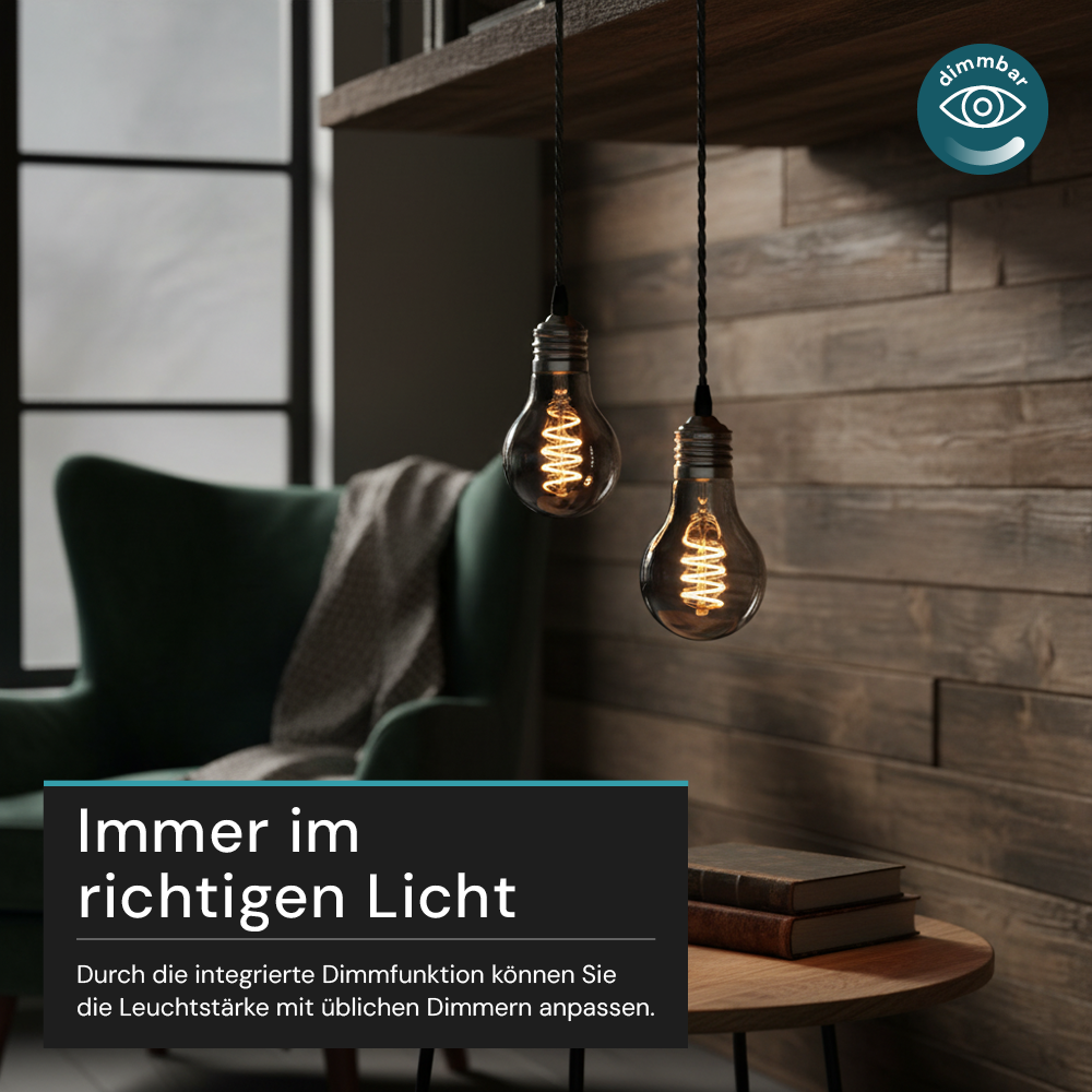 LED Filament Leuchtmittel, SPIRAL, Bulb A60, E27, 4W, 40lm, 1800K, dimmbar