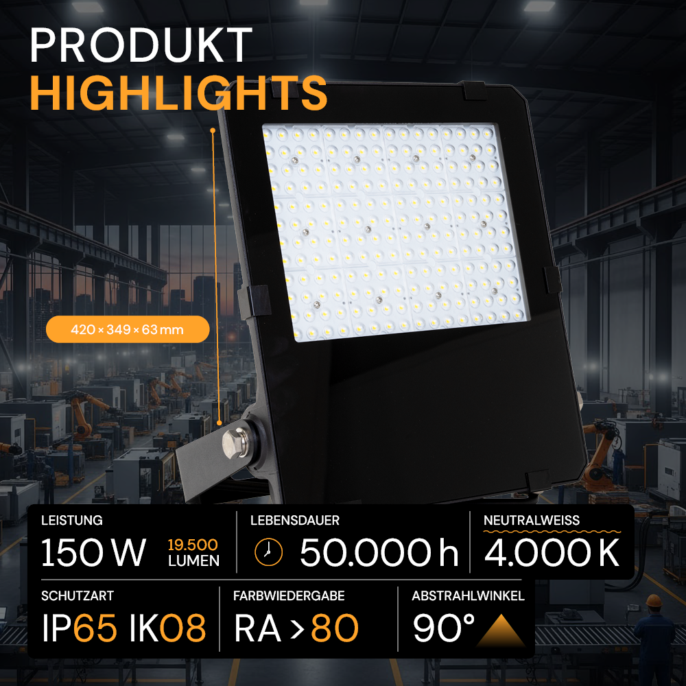 LED-Fluter PRO, 150 W, 4000 K (neutralweiß), 19500 lm, IP65, Lifud, LUMILEDS