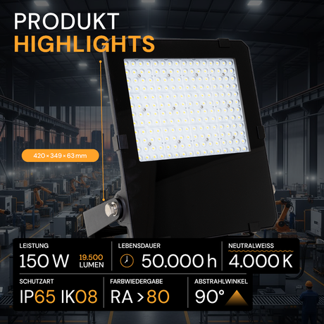 LED-Fluter PRO, 150 W, 4000 K (neutralweiß), 19500 lm, IP65, Lifud, LUMILEDS