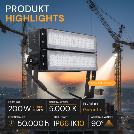 Profi Stadion Fluter, 200 W, 5000 K (neutralweiß), 26000 lm, IP66, Meanwell Driver, LUMILEDS LED