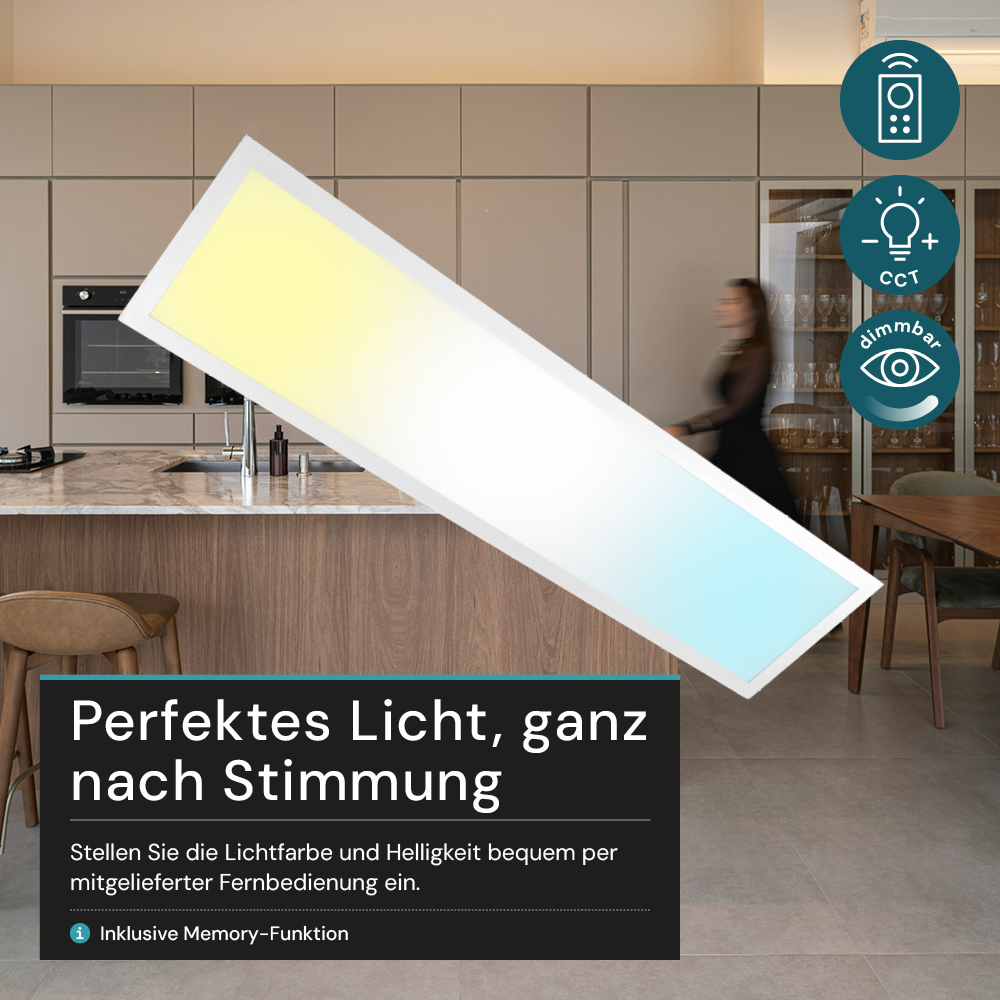 LUXULA LITEQ 80, LED-Panel mit Fernbedienung, 80×20 cm, weiß, 40 W, 4400 lm, UGR<19, Helligkeit und Lichtfarbe einstellbar