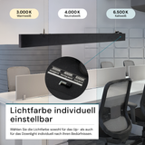 LED Büro-/Tresenleuchte Up&Down, schwarz, 120 cm, 30 W, 3600 lm, UGR<19, 3000-6500 K (CCT), LIFUD Netzteil, erweiterbar, Aluminium