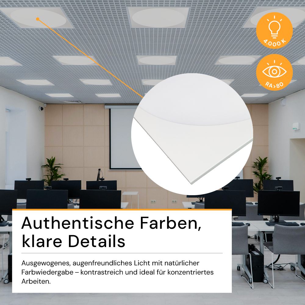 5er Pack LED-Panel mit runder Leuchtfläche, 62x62 cm, 30 W, 3600 lm, 4000 K (neutralweiß), Lifud Netzteil