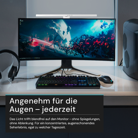 Monitor Lampe in Weiß, Touch Control, 50 cm, 5 W Leistung, Lichtfarbe und Helligkeit einstellbar, Bildschirmlampe.