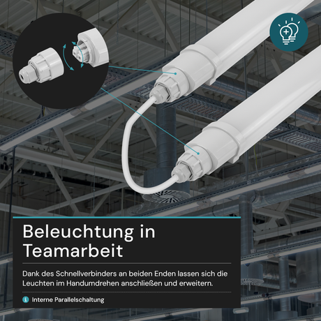 2er-Pack LED Feuchtraumleuchte SLIM, 120 cm, 36 W, 4320 lm, 4000 K (neutralweiß), IP65, IK06, durchschleifbar, mit Quick Connector.