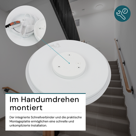 LED Deckenlampe, rund, 24 W, 2500 lm, 4000 K (neutralweiß), Ø35 cm, IP44-wassergeschützt, Quick Connector, moderne Leuchte, Badezimmer Lampe.