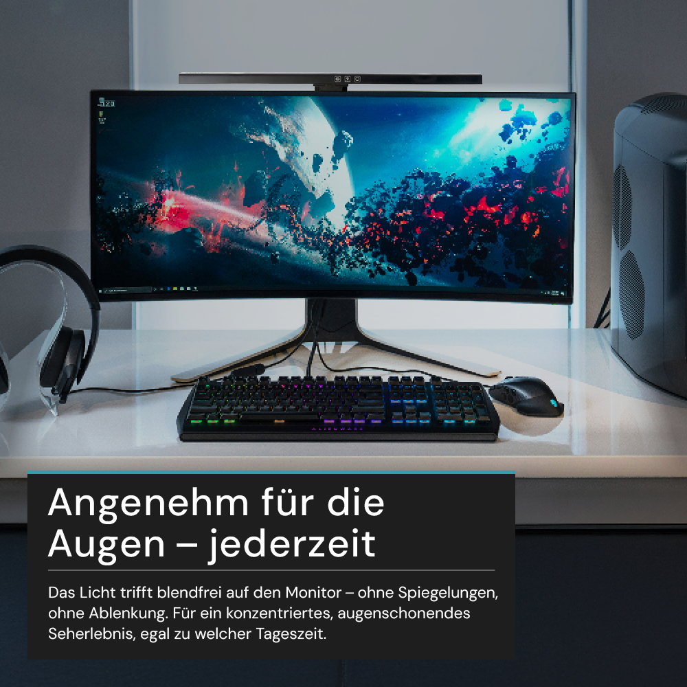 Monitor Lampe in Schwarz, Touch Control, 50 cm, 5 W Leistung, Lichtfarbe und Helligkeit einstellbar, Bildschirmlampe