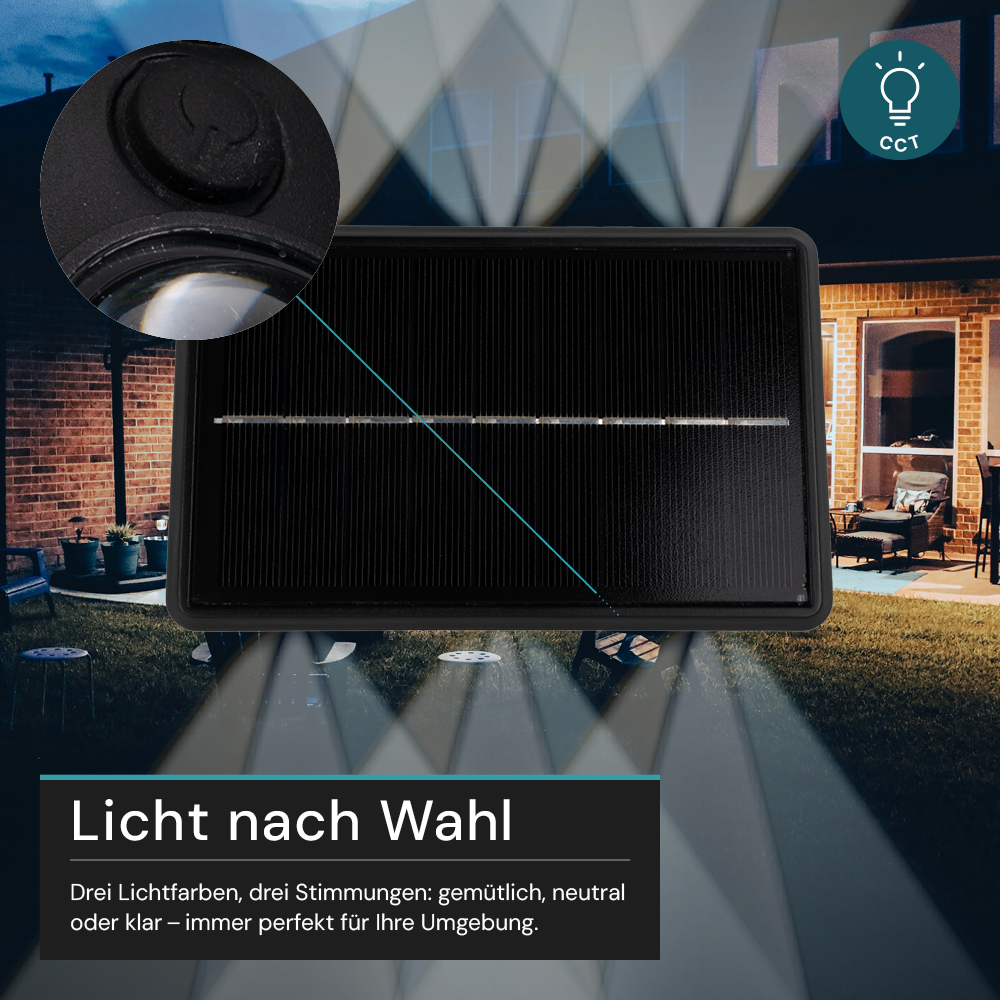 Solar LED Wandleuchte Außen, Up/Down, 3-flammig, 3 Lichtfarben einstellbar (CCT), IP54-wasserdicht, mit Akku, lange Leuchtdauer, Gartenleuchte