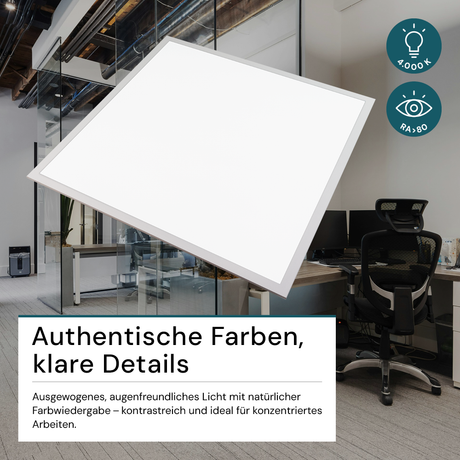 6er Pack LED-Panels, inkl Trafo, 36 W, 3600 lm, Rasterleuchten, 62x62 cm, 4000K (neutralweiß)