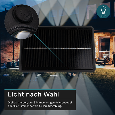 Solar LED Wandleuchte Außen, Up/Down, 3-flammig, 3 Lichtfarben einstellbar (CCT), IP54-wasserdicht, mit Akku, lange Leuchtdauer, Gartenleuchte