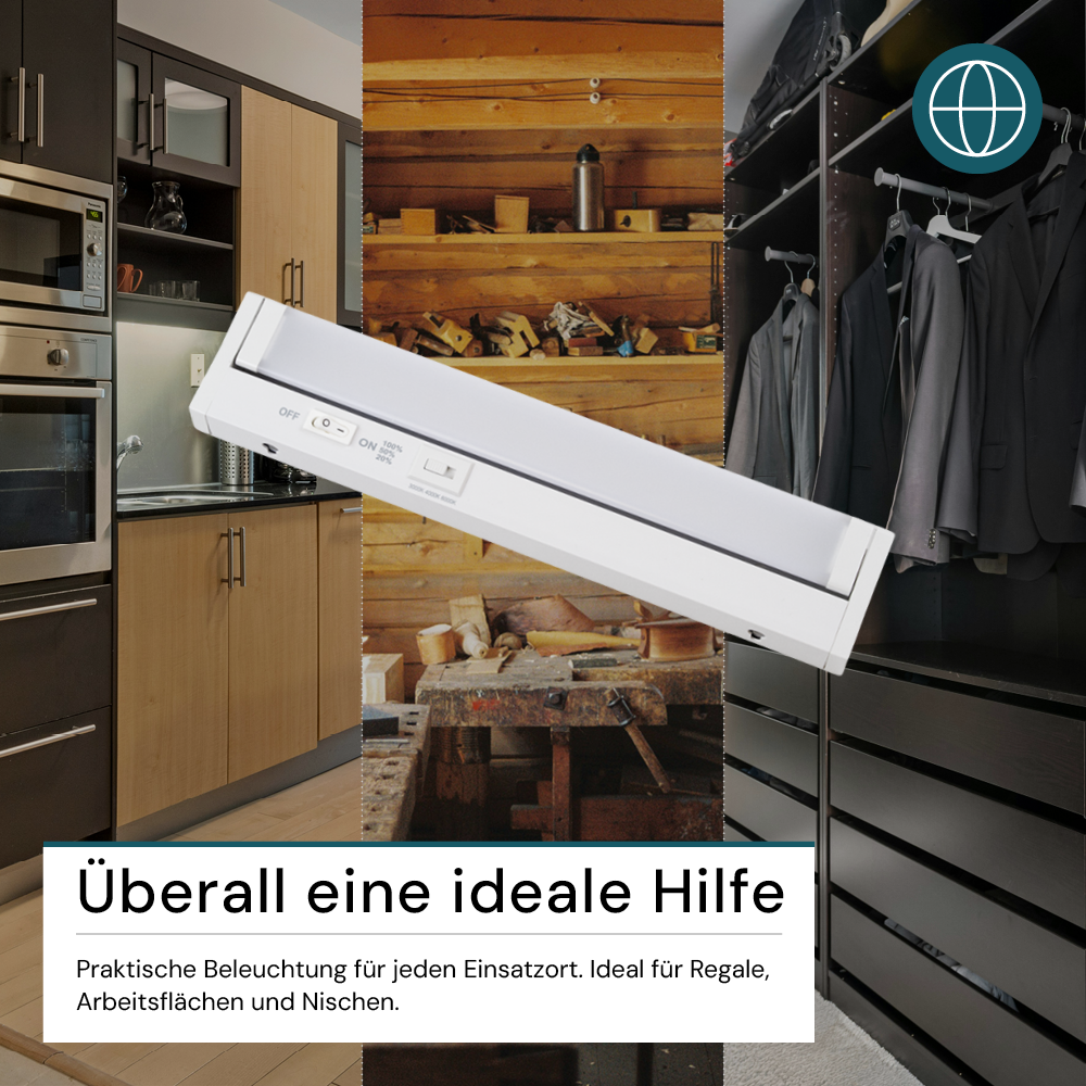 LED-Unterbauleuchte, schwenkbar, mit Schalter, 30 cm, 4 W, 400 lm, einstellbare Lichtfarbe, dimmbar, erweiterbar, Küchen- und Schrankbeleuchtung