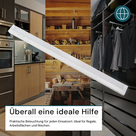 LED-Unterbauleuchte, schwenkbar, mit Schalter, 115 cm, 16 W, 1600 lm, einstellbare Lichtfarbe, dimmbar, erweiterbar, Küchen- und Schrankbeleuchtung