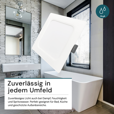 LED Einbauleuchte in Weiß, 18 W, 230 V, IP44-geschützt, 1800 lm, Lichtfarbe einstellbar, 220x26 mm, Einbaustrahler mit Diffusor, Badezimmer Deckenleuchte