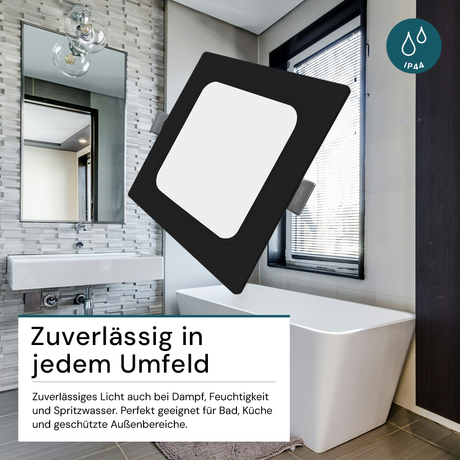LED Einbauleuchte in Schwarz, 24 W, 230 V, IP44-geschützt, 2400 lm, Lichtfarbe einstellbar, 295x29 mm, Einbaustrahler mit Diffusor, Badezimmer Deckenleuchte