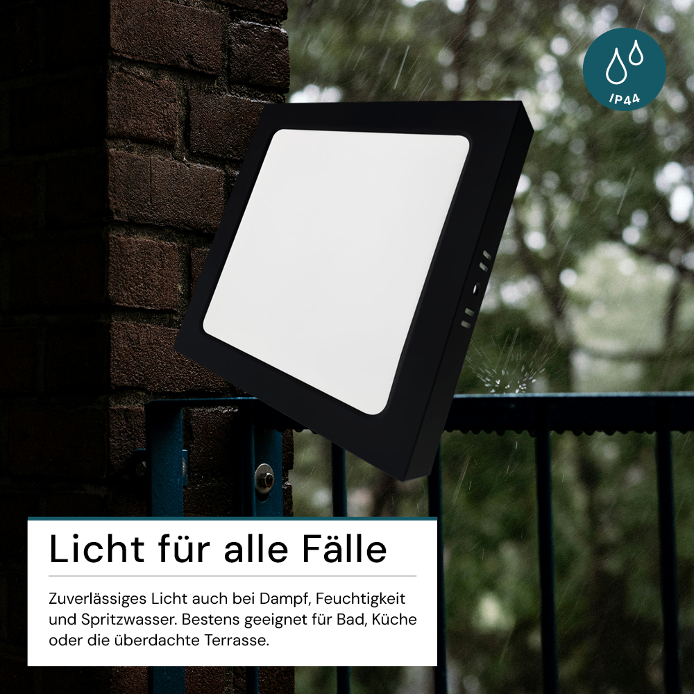 LED Aufbauleuchte in Schwarz, 6 W, 230 V, IP44-geschützt, 600 lm, Lichtfarbe einstellbar, 112x26 mm, Deckenleuchte mit Diffusor, Badezimmerlampe