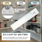 LED Schrankbeleuchtung mit Bewegungsmelder, Silberton, 20 cm, dimmbar, einstellbare Lichtfarbe, USB-aufladbar, einfache Befestigung, Unterbauleuchte