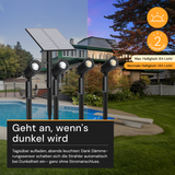 Gartenspots, IP54, 3000 K (warmweiß), 200 lm, LifePo4 Akku, monokristallines 5 W Solarpanel, flexible Montage, mit Erdspieß