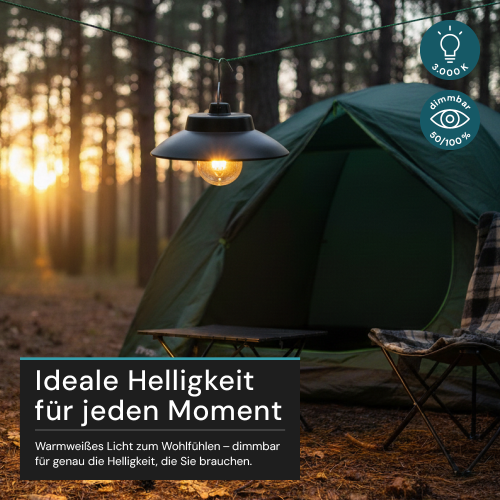 LED Hängeleuchte mit Solar & USB-C Ladung, 200 lm, 3000 K (warmweiß), Dimmbar, IP54 Wetterfest, Retro Hängelampe für Garten, Terrasse, Balkon, Campingleuchte