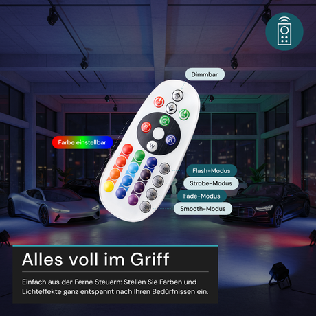RGB LED-Fluter, 10 W, schwarz, IP65, mit Fernbedienung, RGBW-Farbwechsel