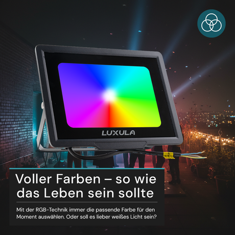 RGB LED-Fluter, 50 W, schwarz, IP65, mit Fernbedienung, RGBW-Farbwechsel