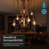 LED Filament Leuchtmittel, LINE, Amber, Globe G80, E27, 2W, 65lm, 1800K, dimmbar