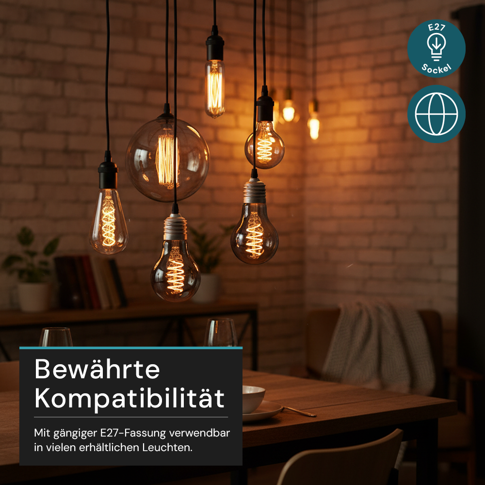 LED Filament Leuchtmittel, SPIRAL, Bulb A60, E27, 4W, 40lm, 1800K, dimmbar