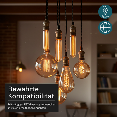 LED Filament Leuchtmittel, TUBE LINE, Amber, E27, T30, 2W, 65lm, 1800K, dimmbar
