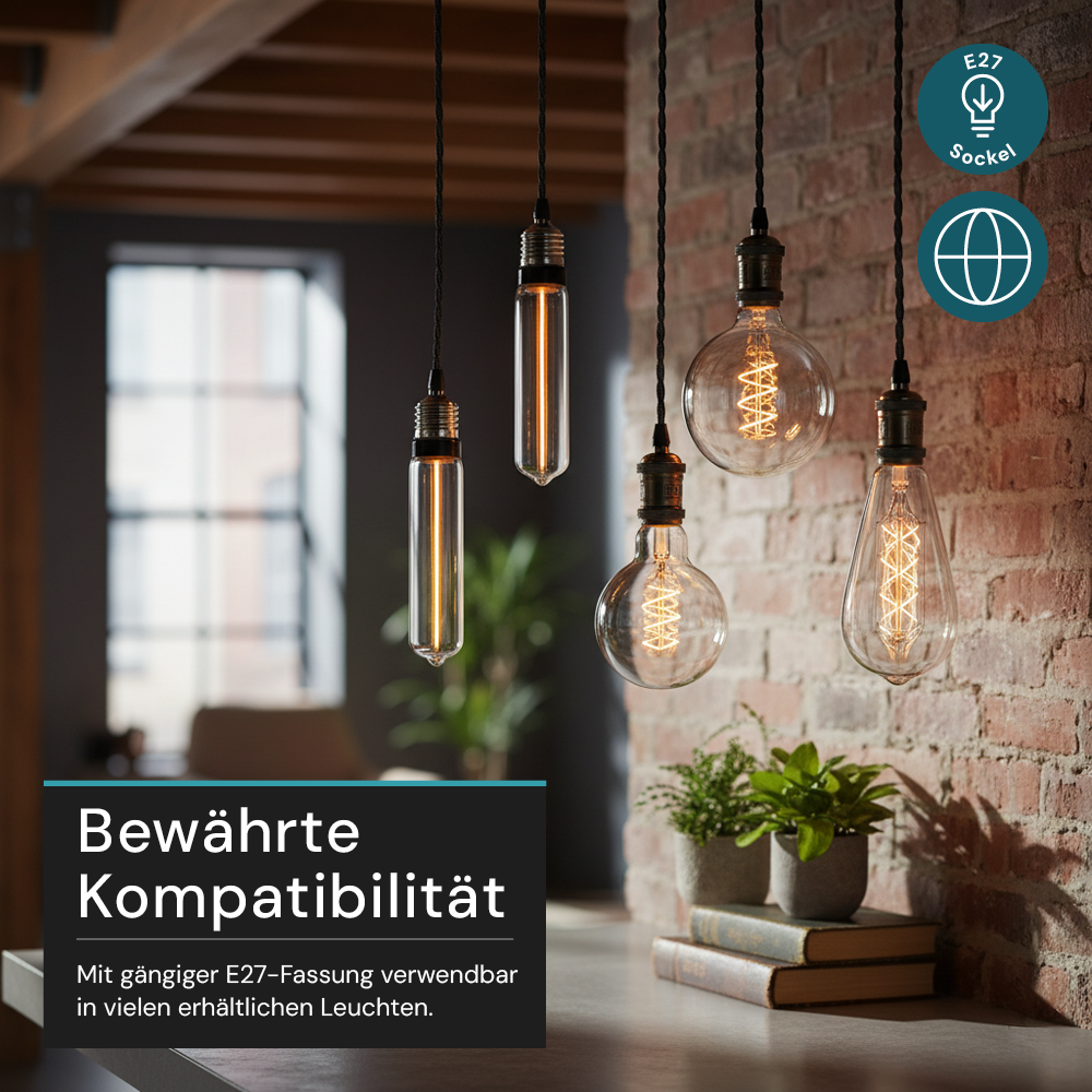 LED Filament Leuchtmittel, TUBE LINE, Smoke, E27, T30, 2W, 40lm, 1800K, dimmbar