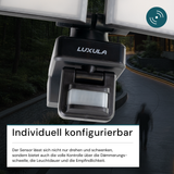 Schwenkbarer LED Fluter mit Bewegungsmelder, 2-köpfig, 2x 15 W, 3200 lm, 4000 K (neutralweiß), IP54, flexibler Strahler, Aluminiumguss, Wandleuchte