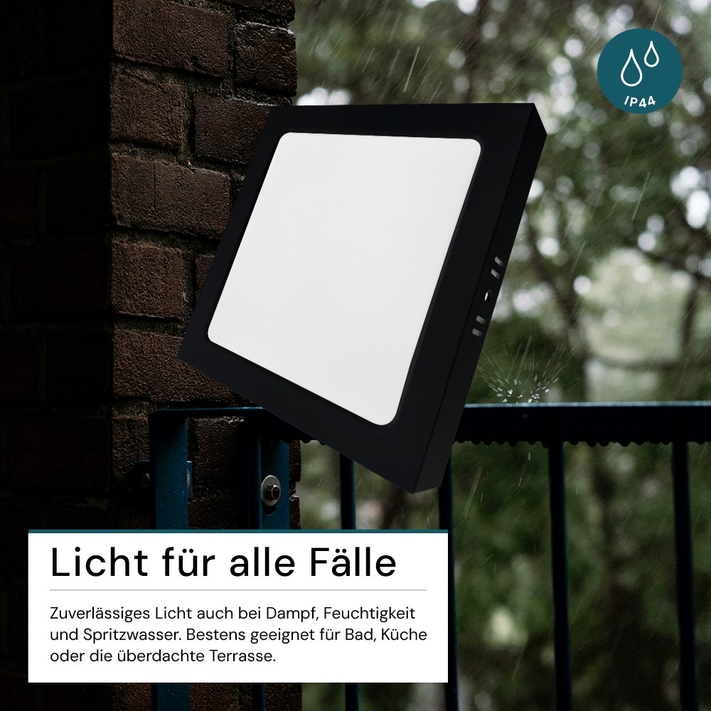 LED Aufbauleuchte in Schwarz, 12 W, 230 V, IP44-geschützt, 1200 lm, Lichtfarbe einstellbar, 173x34 mm, Deckenleuchte mit Diffusor, Badezimmerlampe