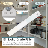 LED Schrankbeleuchtung mit Bewegungsmelder, Silberton, 30 cm, dimmbar, einstellbare Lichtfarbe, USB-aufladbar, einfache Befestigung, Unterbauleuchte