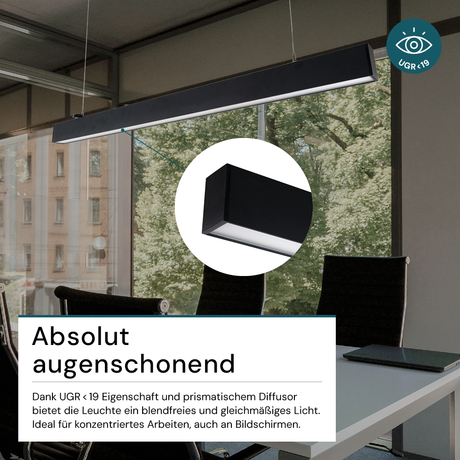 9er-Pack LED Büro-/Tresenleuchte Up&Down, schwarz, 120 cm, 30 W, 3600 lm, UGR<19, 3000-6500 K (CCT), LIFUD Netzteil, erweiterbar, Aluminium.