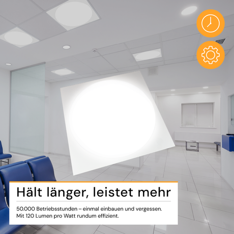 LED-Panel mit runder Leuchtfläche, 62x62 cm, 30 W, 3600 lm, 4000 K (neutralweiß), Lifud Netzteil.