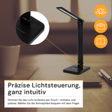 LED-Tischleuchte mit induktiver Ladestation, schwarz, inklusive Dimm- und CCT-Funktion, 5 W Leistung, 160x320 mm