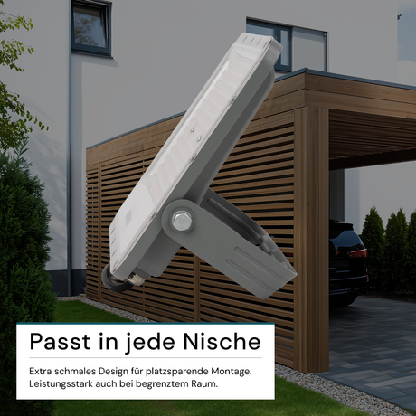 LED-Fluter, 150 W, 4000 K (neutralweiß), 18500 lm, grau, IP65.