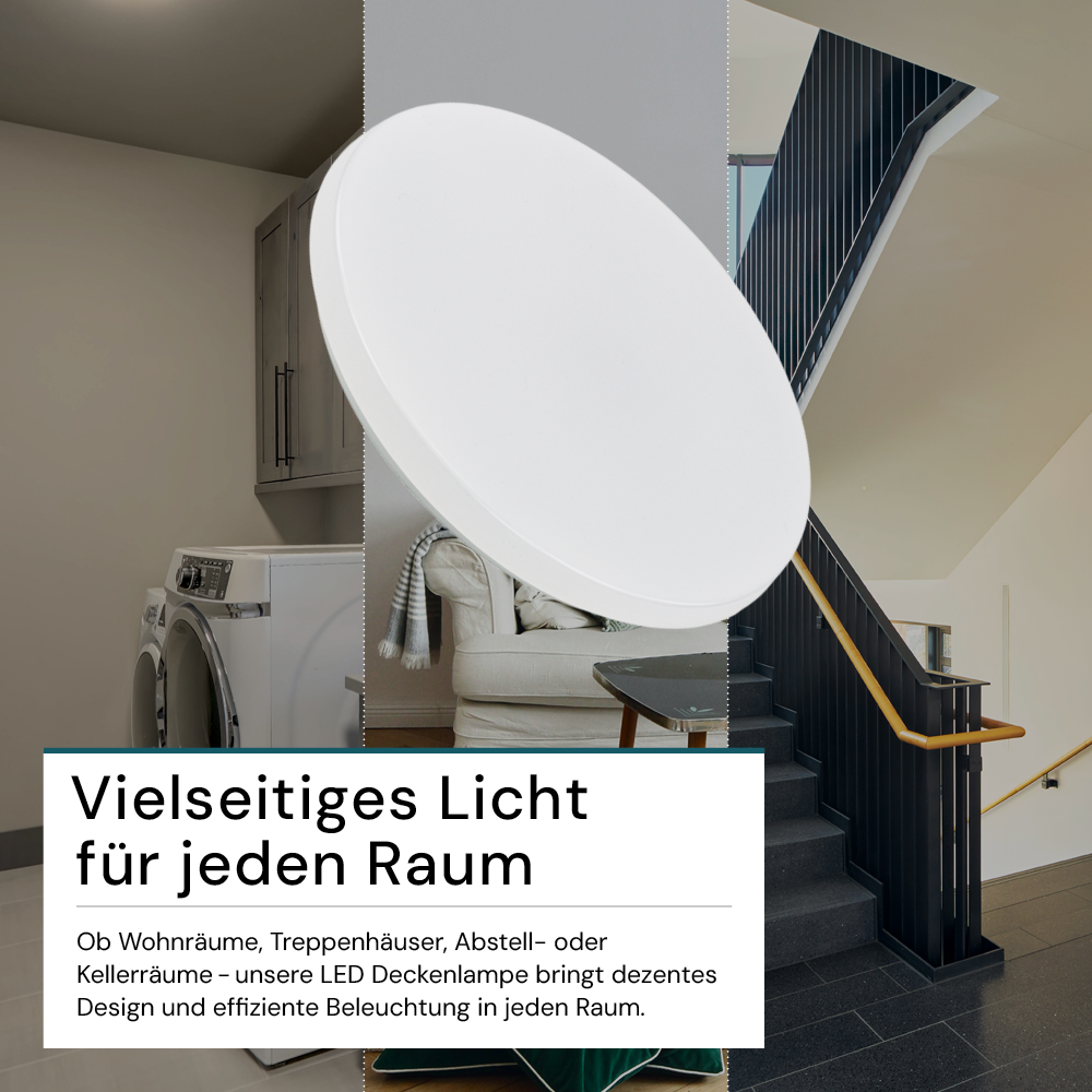 9er-Pack LED Deckenlampe, rund, 24 W, 2500 lm, 4000 K (neutralweiß), Ø35 cm, IP44-wassergeschützt, Quick Connector, moderne Leuchte, Badezimmer Lampe