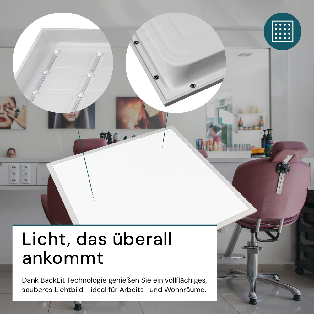 LED-Panel mit Farbtemperaturwechsel CCT, 3000-6000 K, 62x62 cm, Back-lit, 36W, 3600 lm