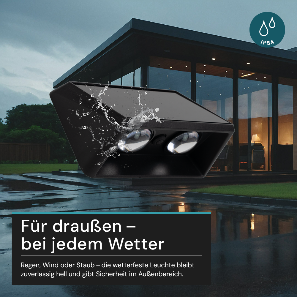 Solar LED Wandleuchte Außen, 2-flammig, 3 Lichtfarben einstellbar (CCT), IP54-wasserdicht, mit Akku, lange Leuchtdauer, Gartenleuchte