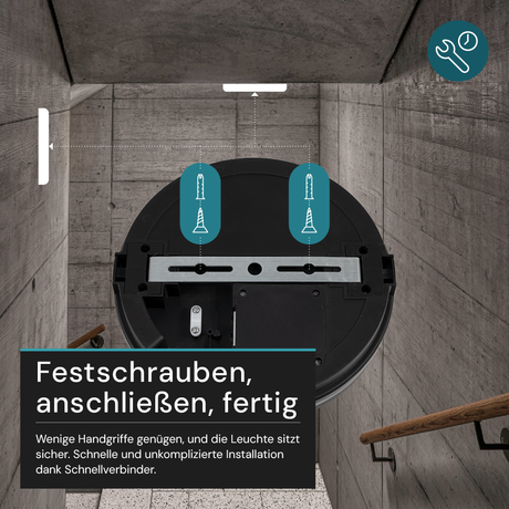 Moderne LED-Deckenlampe, schwarz/weiß, rund, 30 W, 3000 lm, Lichtfarbe einstellbar, Ø30 cm, IP65-wassergeschützt, Schnellverbinder, Innen- und Außenlampe