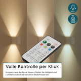 LED Akku Wandleuchte mit Bewegungssensor, Up- & Downlight, Lichtfarbe und Helligkeit einstellbar, mit Fernbedienung, weiß, wiederaufladbar, Innenbereich
