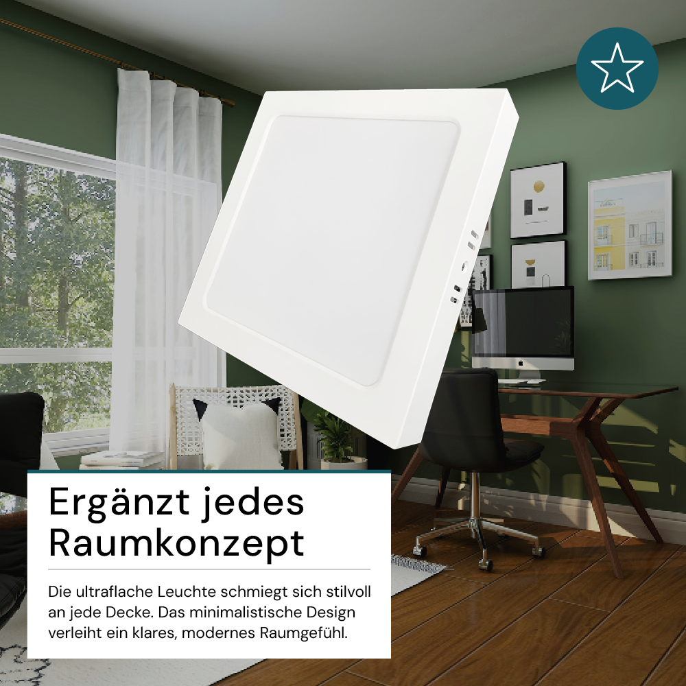 LED Aufbauleuchte in Weiß, 12 W, 230 V, IP44-geschützt, 1200 lm, Lichtfarbe einstellbar, 173x34 mm, Deckenleuchte mit Diffusor, Badezimmerlampe