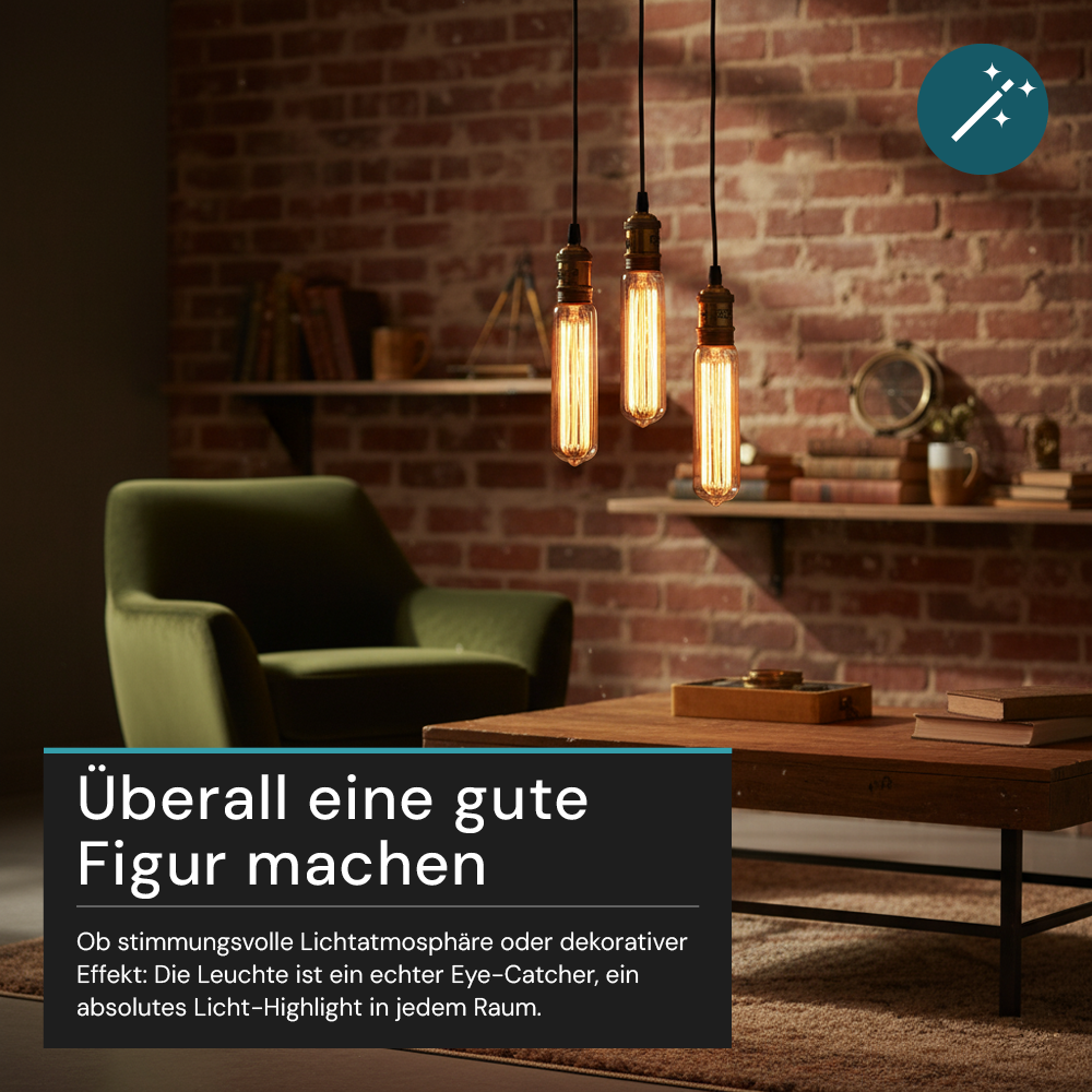LED Filament Leuchtmittel, Vintage Dekoleuchte, Röhre T30, E27, 2.3W, 65lm, 1800K, dimmbar