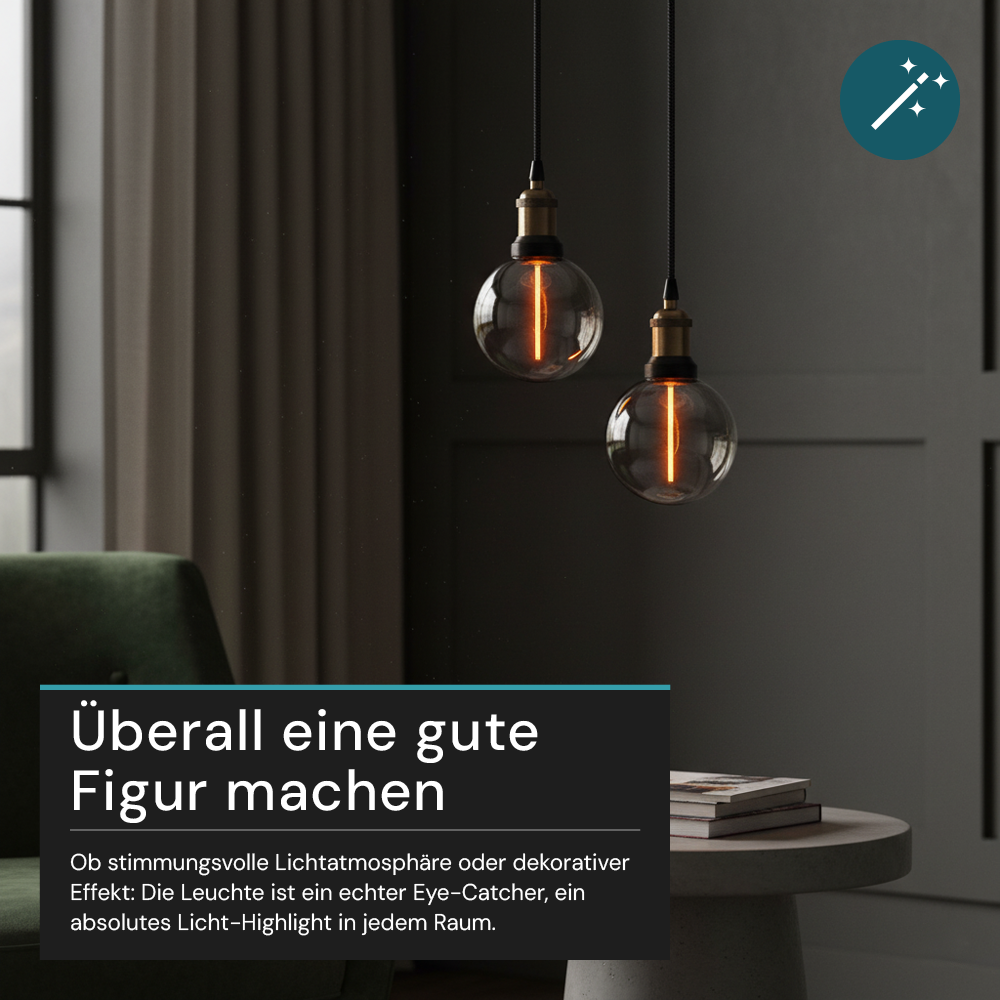 LED Filament Leuchtmittel, LINE, Smoke, Globe G80, E27, 2W, 40lm, 1800K, dimmbar