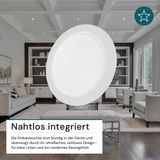 LED Einbauleuchte in Weiß, 18 W, 230 V, IP44-geschützt, 1800 lm, Lichtfarbe einstellbar, Ø221x27 mm, Einbaustrahler mit Diffusor, Badezimmer Deckenleuchte