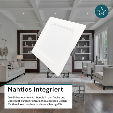 LED Einbauleuchte in Weiß, 18 W, 230 V, IP44-geschützt, 1800 lm, Lichtfarbe einstellbar, 220x26 mm, Einbaustrahler mit Diffusor, Badezimmer Deckenleuchte